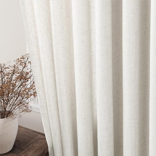 Nanspring Cream Linen Back Tab Curtains 84 Inch Length 2 Panel Set