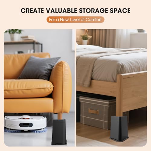 Heavy Duty 8-Inch Bed Risers - Oversized Furniture Lifts (4 Pack, Black)