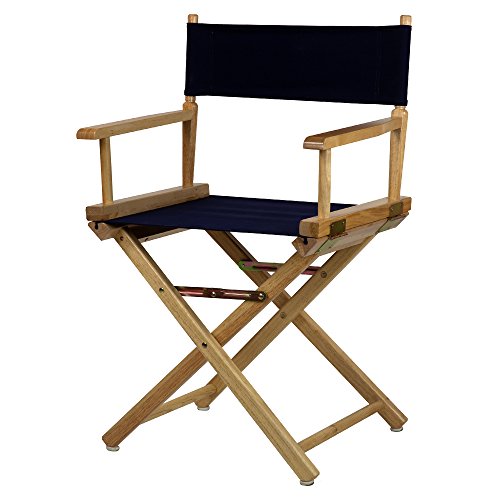 18-Inch Foldable Solid Wood Director's Chair with Navy Canvas