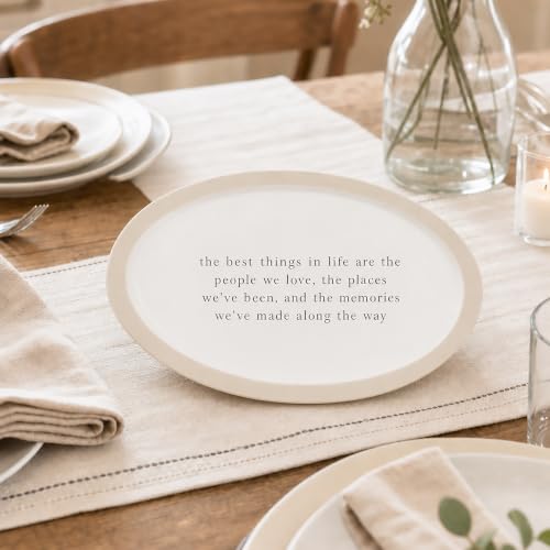 Farmhouse Sentiment Serving Plate, 6.5 x 11 Inch White Glazed Stoneware