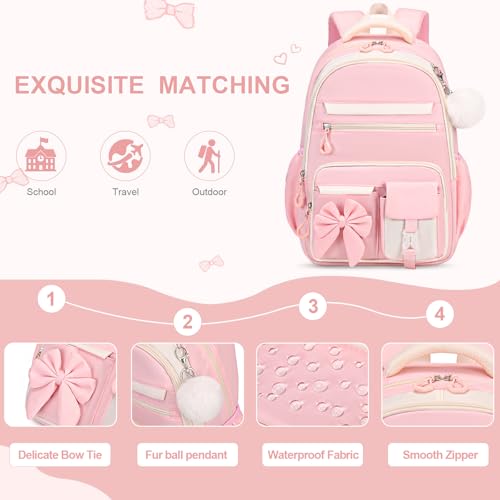 Cute Bow Girls School Backpack 3-Piece Set with Lunch Bag & Pencil Case