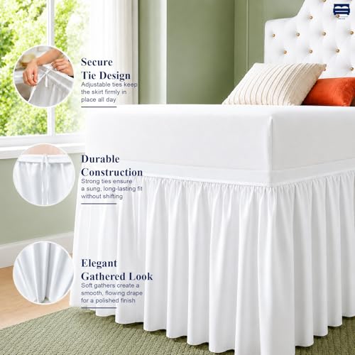Twin XL Bed Skirt 32 Inch Drop - White Microfiber Dust Ruffle for Dorms