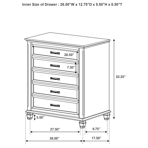 5-Drawer Farmhouse Bedroom Chest in Distressed White