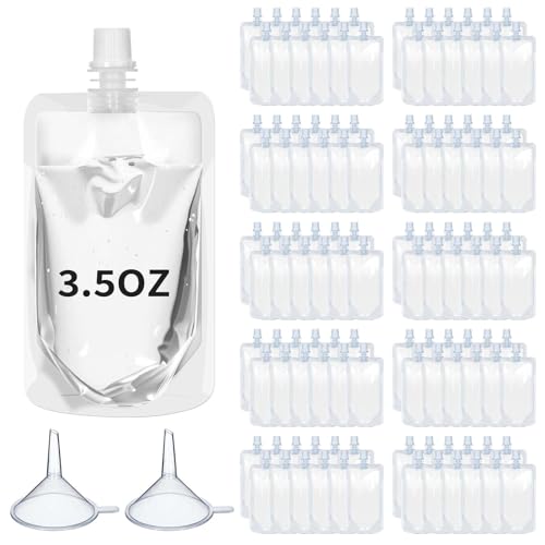 Meanplan 100 Pcs Plastic Squeeze Pouches 3.5 Oz with Straight Mouth & Funnels