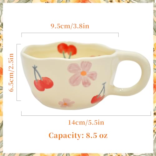 Cherry Peclek Floral Ceramic Mug 8.5oz Spring Drinkware Gift for Her