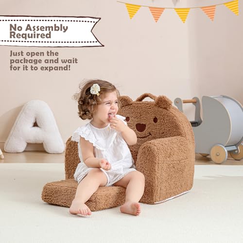 Convertible Bear Toddler Chair and Fold-Out Lounger with Washable Cover