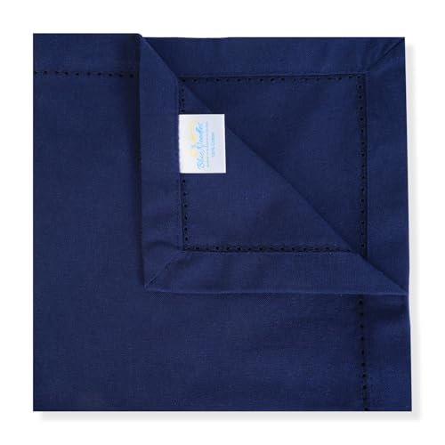Navy Blue Hemstitch Cotton Dinner Napkins 18x18 Inches, Set of 12