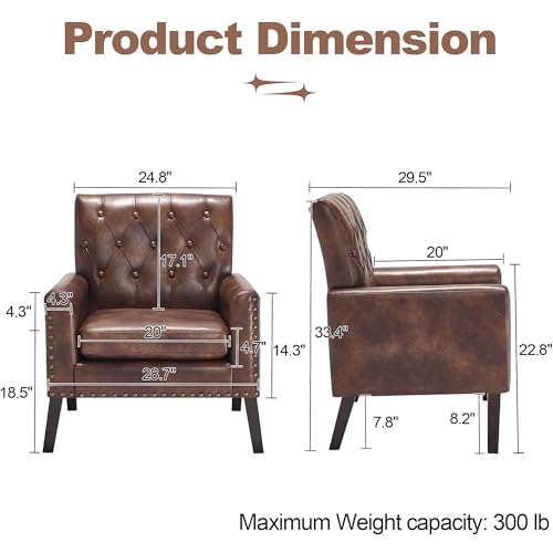 Mid-Century Modern Faux Leather Accent Chairs, Set of 2