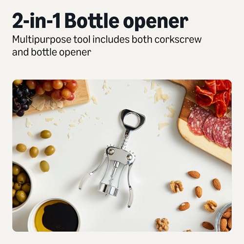 Amazon Basics 2-in-1 Corkscrew & Bottle Opener - Durable Zinc Alloy, Ergonomic Grip