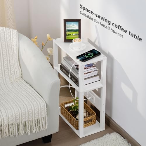 3-Tier Narrow Bedside Table with Charging Station and USB Ports