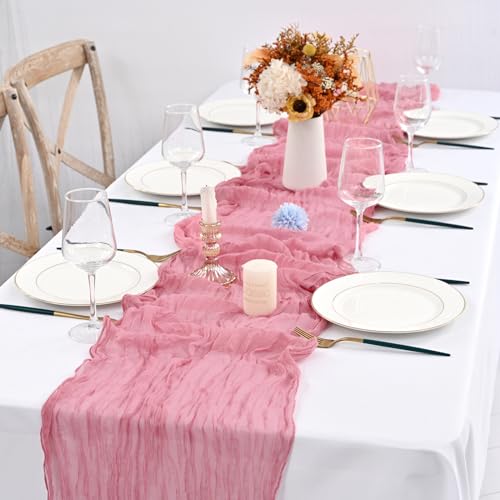FXKS 6 Pack Dusty Rose Cheesecloth Table Runner 20x120 Inch for Weddings & Events