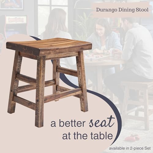 20-Inch Solid Wood Saddle Seat Stool, Rustic Industrial Dining Stool