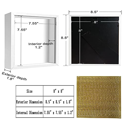 8x8 Shadow Box Frame with Letter Stickers - White 3D Display Case