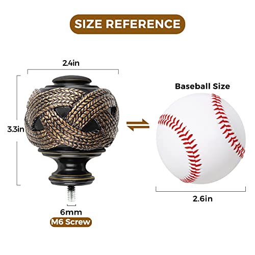 Woven Leaf Curtain Rod Finials for 1-Inch Rods, Black Decorative Caps (2 Pack)