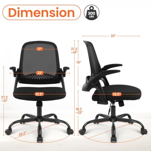 Ergonomic Mesh Office Chair with Flip-Up Arms and Lumbar Support, Black