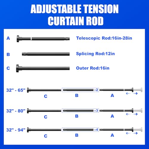 Ausemku Adjustable Shower Curtain Rod 32-80 Inch Heavy Duty Spring Tension