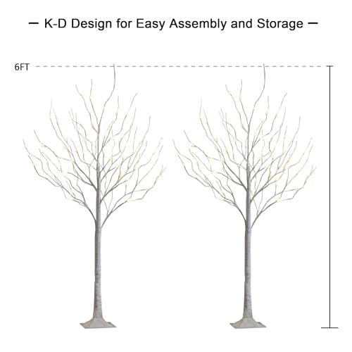 LIGHTSHARE 6 Feet 72 LED Birch Tree Lights 2-Pack Warm White Indoor Outdoor Holiday