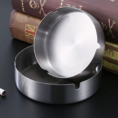 Large Stainless Steel Ashtray - 2 Pack, Windproof Metal Smoking Tray