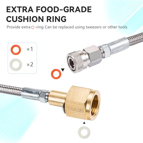 CO2 Tank Adapter with 60in Stainless Steel Hose for Soda Makers CGA320