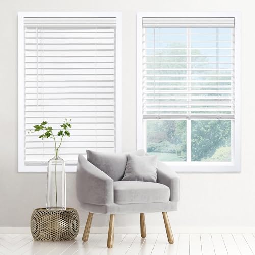 Cordless 2-Inch Faux Wood Blinds - White, 35" W x 60" H