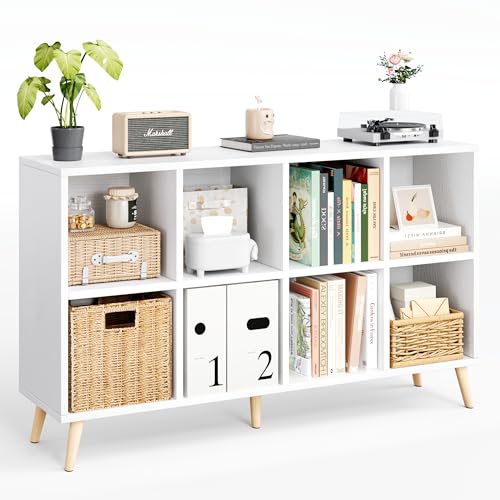 8-Cube Bookshelf 2-Tier Modern Wood Storage Organizer with Legs