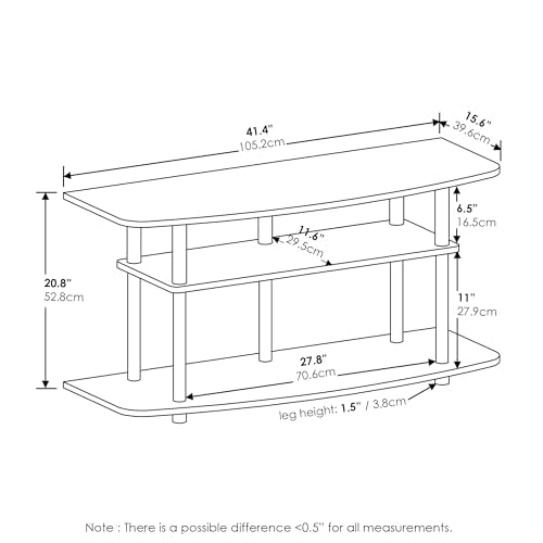 3-Tier Open TV Stand for TVs Up to 46 Inches, White Oak Entertainment Center