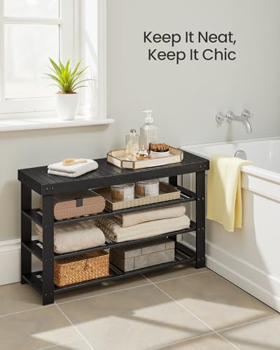 4-Tier Bamboo Shoe Rack Bench, Entryway Shoe Storage Organizer