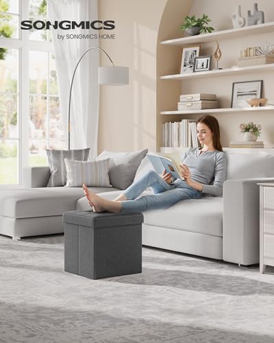 Foldable Storage Ottoman Cube - 15-Inch Tufted Footrest Stool, Dark Gray