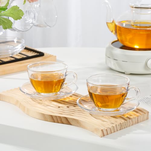 GURUDAR 7OZ/210ML Glass Teacup and Saucer Set with Stainless Steel Spoon - Variation 01