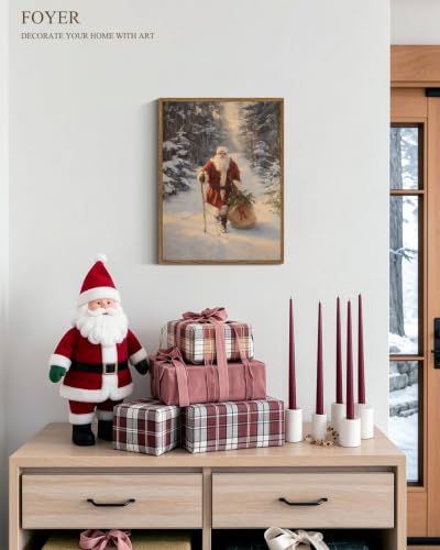 VIYYIEA Vintage Framed Christmas Wall Art, Santa Claus Prints
