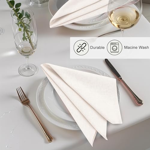 Linen Cotton Blend Cloth Napkins Set of 12 - 18x18 Inch Ivory Table Napkins