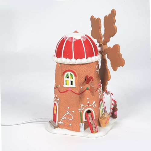 Animated Lit Gingerbread Cookie Mill Building - Christmas Village Decor, 7.64"