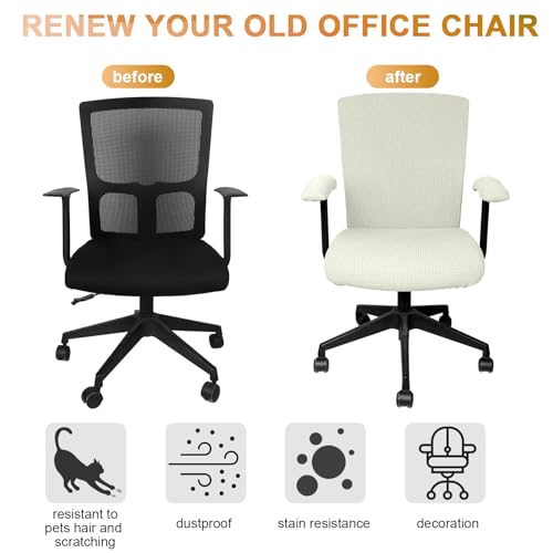 Stretchable Office Chair Covers Set with Armrest Pads - XL Cream White