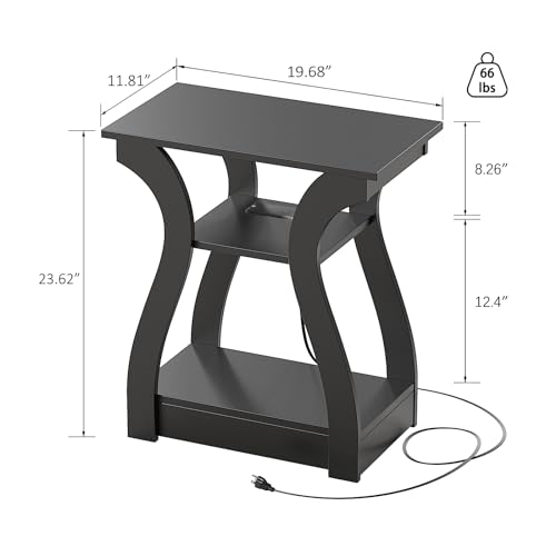 3-Tier End Tables Set of 2 with Charging Station, USB Ports & Outlets