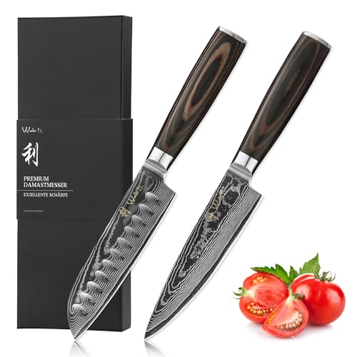 Wakoli Essentials Chef & Santoku Knife Set (2-Piece) VG10 Damascus – 9.26in Chef & 9.1in Santoku