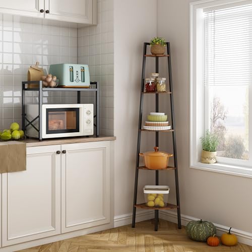 5-Tier Corner Bookshelf, Industrial Rustic Wood Ladder Display Stand