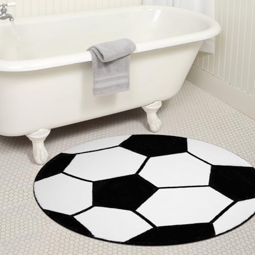 31-Inch Round Soccer Area Rug, Non-Slip Sports Bedroom Mat for Kids