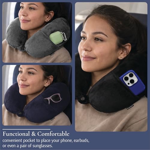 Microbead Travel Neck Pillow with Phone Pocket - Dual-Sided Comfort