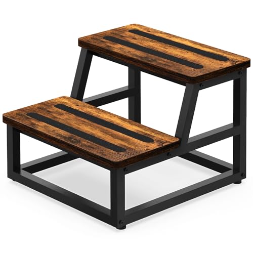 2-Step Stool with Non-Slip Rubber Feet, Sturdy Steel & Wood Ladder for Home