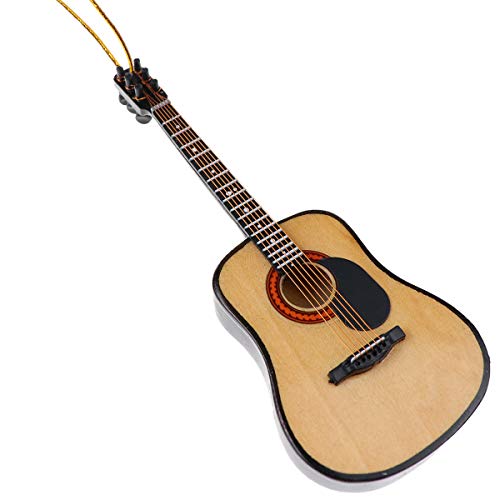 Wooden Miniature Guitar Hanging Ornament - 5.12 Inch Holiday Tree Decor