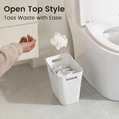 Slim Plastic Trash Can 3-Pack, 2.2 Gallon White Wastebasket with Bags