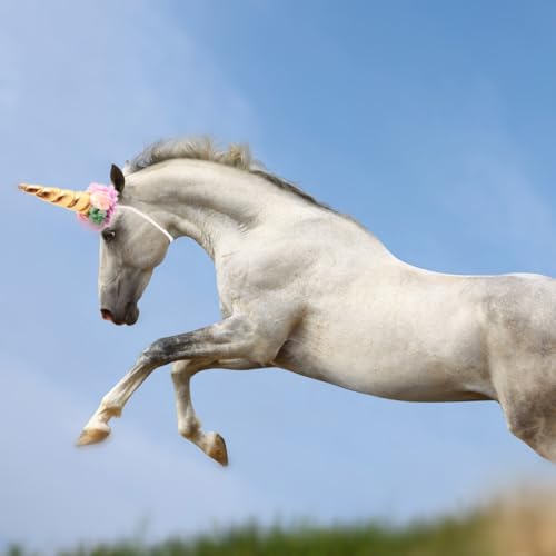 Floral Unicorn Horn Headband & Hair Tinsel Costume Set for Horses