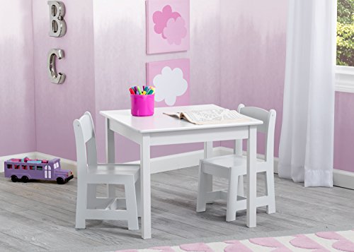 Kids Wooden Table and Chair Set - 3-Piece Playroom Furniture, White