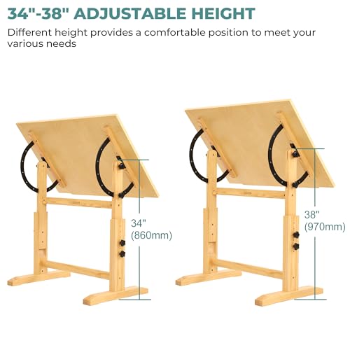 Adjustable Pine Wood Drafting Table 24" x 35" - Art & Drawing Desk