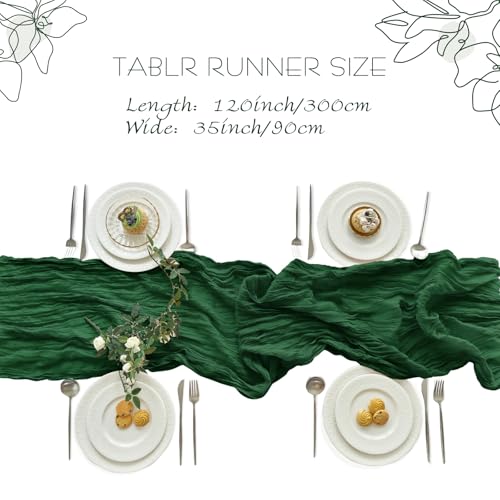 IVAPUPU 10FT Emerald Green Cheesecloth Table Runner - 4 Pack Fall & Christmas Decor