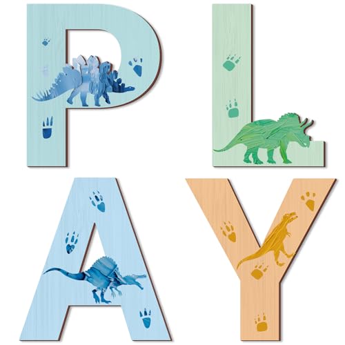 Dinosaur Theme 'Play' Wood Wall Art - 4-Piece Nursery Decor Set