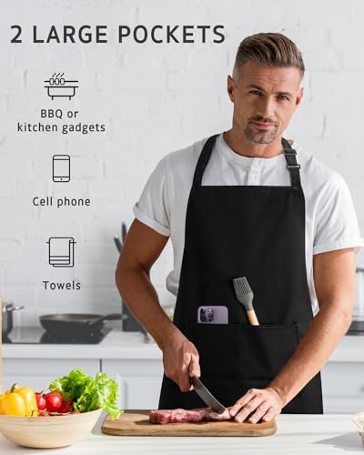 Adjustable Chef Apron with Pockets - Heavy Duty BBQ & Cooking Apron