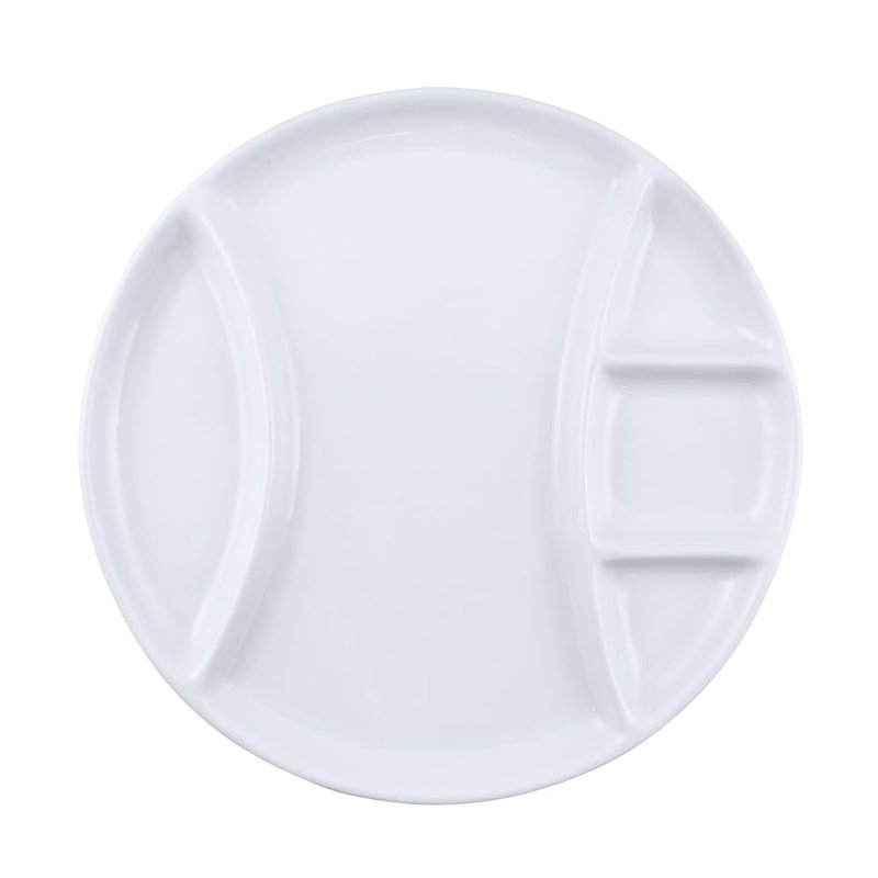 Swissmar Raclette & Fondue Porcelain Plates - Set of 4 Compartmentalized Appetizer Plates for Sushi, Desserts, Meats, Dipping Sauces, Easy Serving and Dining Experience