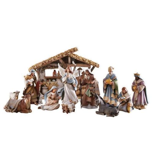 12-Piece Christmas Nativity Scene Set with Creche, Hand-Painted Resin Figurines
