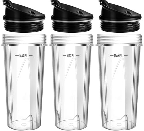 16 oz Blender Replacement Cups with Lids - 3 Pack, 4-Tab Design